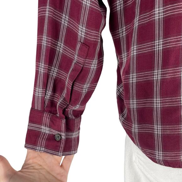 Lou & Grey for LOFT Plaid Long Sleeve Faux Wrap Top Dark Red Size S - Picture 8 of 9